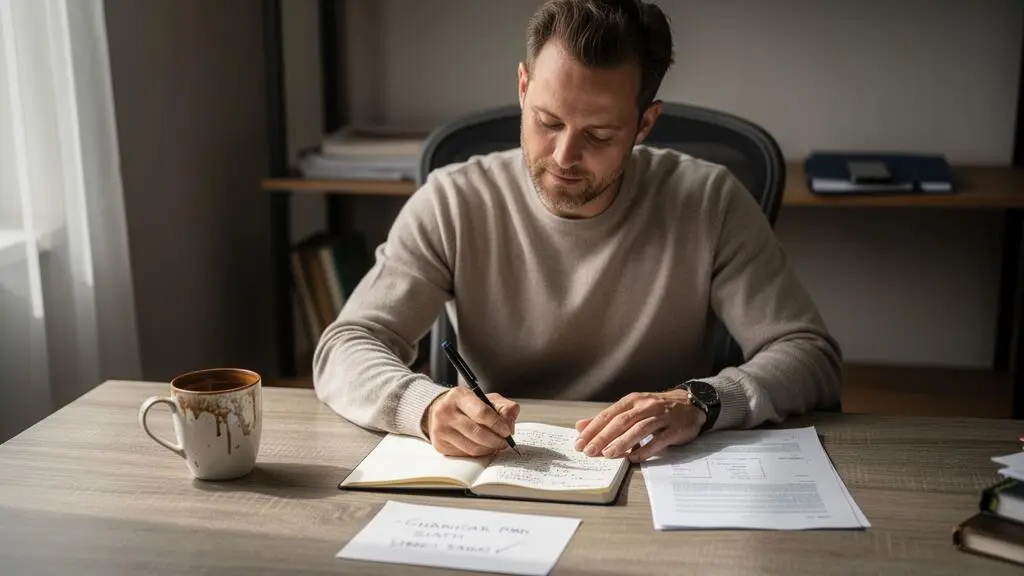 A man working uninterrupted at a desk during a planned focus block, with his phone stored out of reach behind him.